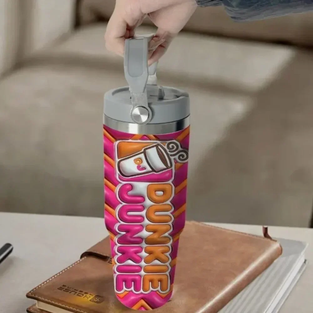 Dunkie Junkie Large 30oz Hot/Cold Travel Tumbler for Dunkin' Donuts Coffee Lover - Picture 4 of 8